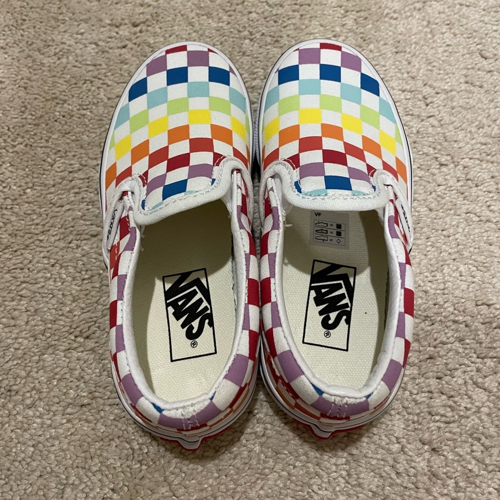 Rainbow Checkered Vans Slip Ons (Kids)